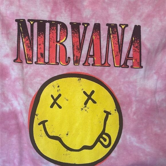 Nirvana Pink Tie Dye Smiley Face Graphic T-Shirt Unisex Size S - Picture 5 of 7